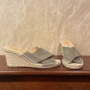 Chic Gray Espadrille Wedge Sandals, Size 10